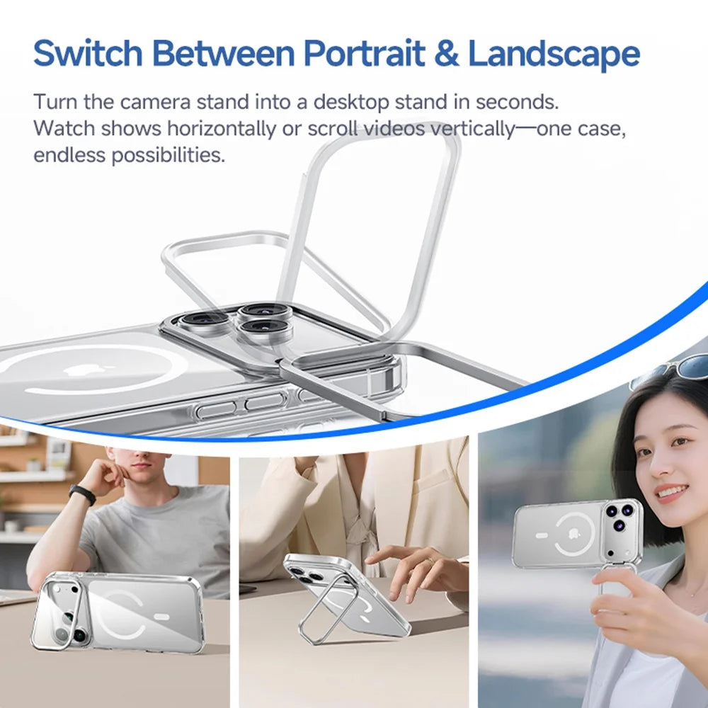 Cell Phone Case for Iphone 17 Pro with Kick Stand Camera Lens Protector Magsafe Wireless Charging Transparent