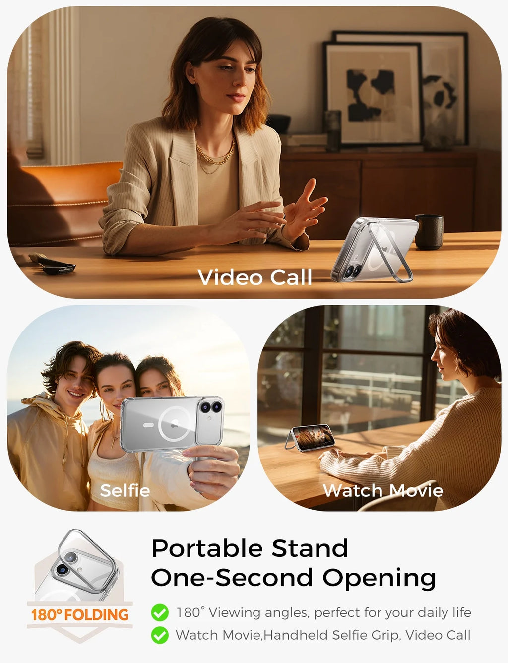 Cell Phone Case for Iphone 17 Pro with Kick Stand Camera Lens Protector Magsafe Wireless Charging Transparent