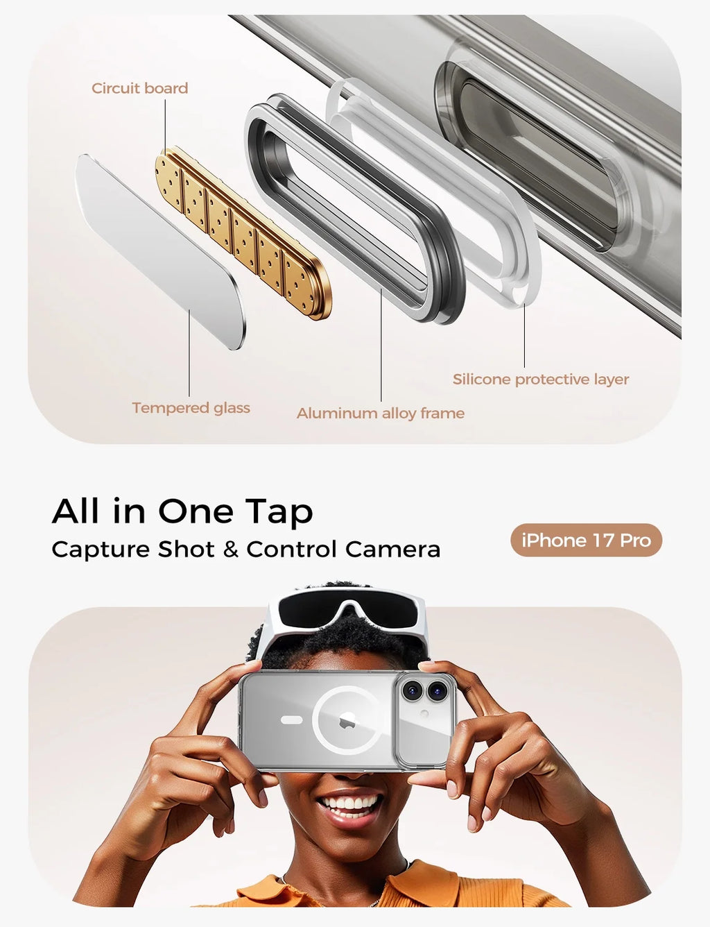 Cell Phone Case for Iphone 17 Pro with Kick Stand Camera Lens Protector Magsafe Wireless Charging Transparent