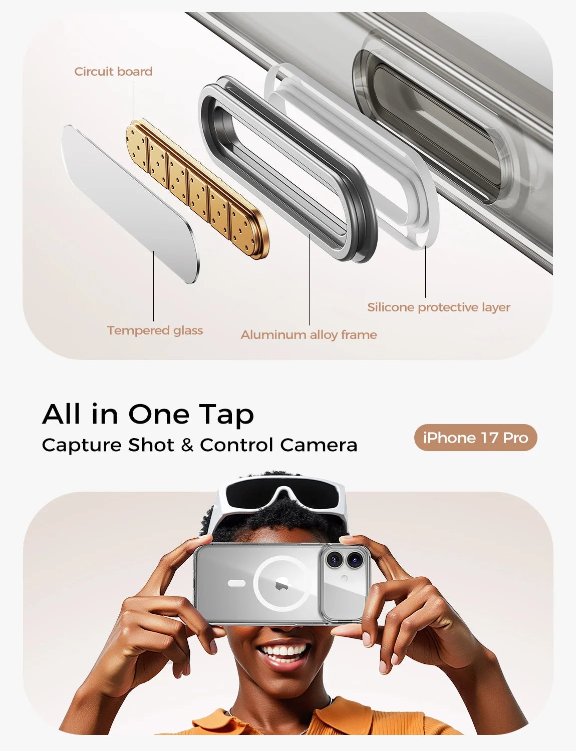 Cell Phone Case for Iphone 17 Pro with Kick Stand Camera Lens Protector Magsafe Wireless Charging Transparent