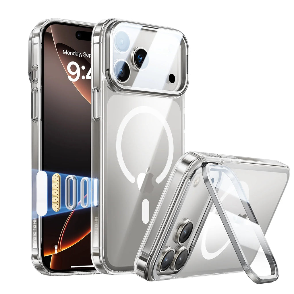 Cell Phone Case for Iphone 17 Pro with Kick Stand Camera Lens Protector Magsafe Wireless Charging Transparent