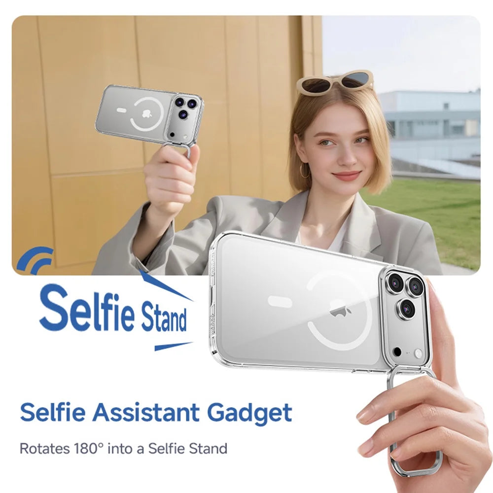 Cell Phone Case for Iphone 17 Pro with Kick Stand Camera Lens Protector Magsafe Wireless Charging Transparent