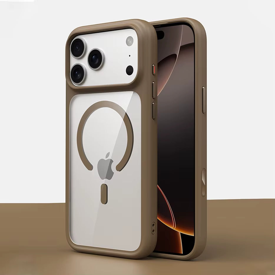 Luxury Orange Matte Transparent Magsafe Phone Case for Iphone 17 Pro Max 17 Pro 17 New Metal Buttons Skin Feel Shockproof Cover