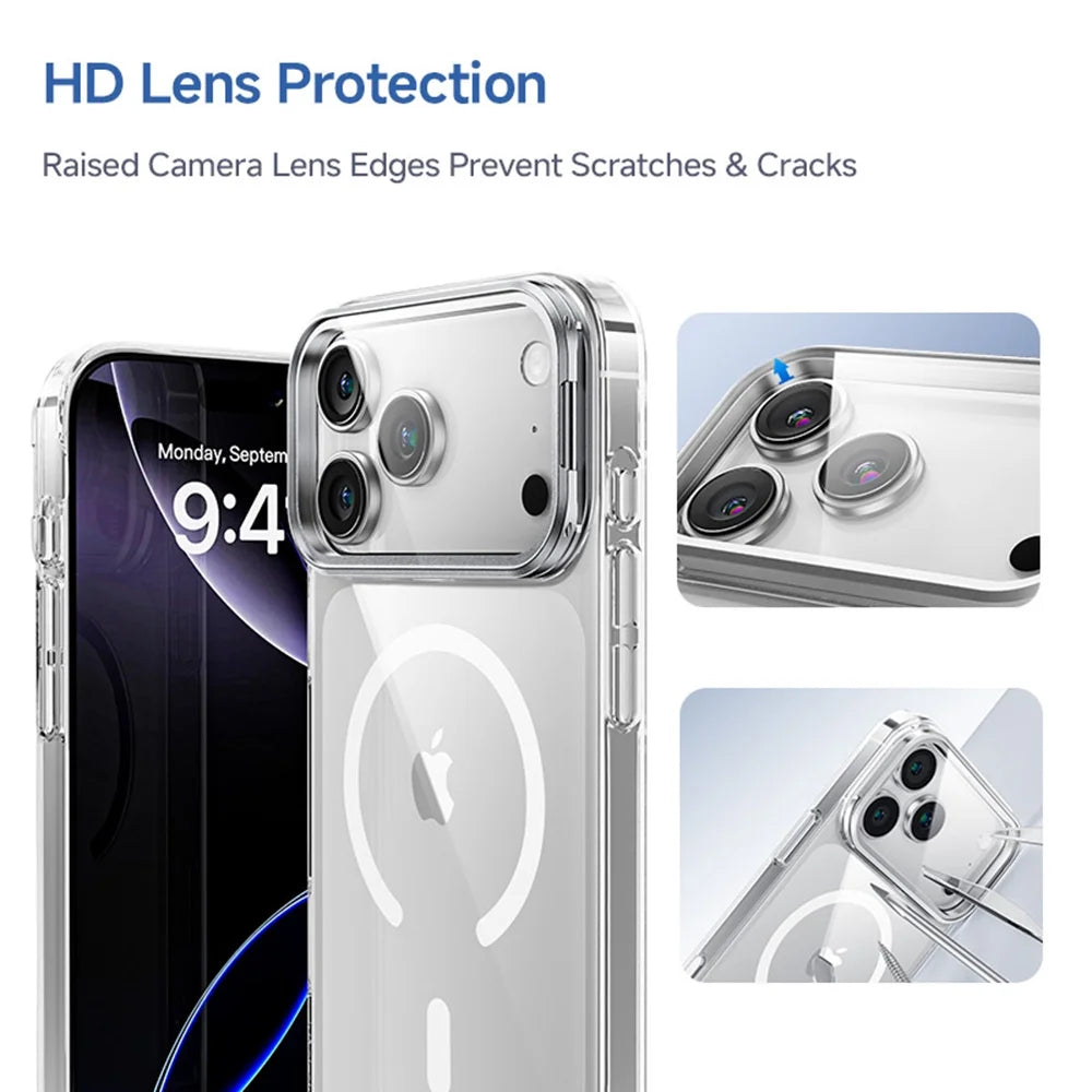 Cell Phone Case for Iphone 17 Pro with Kick Stand Camera Lens Protector Magsafe Wireless Charging Transparent
